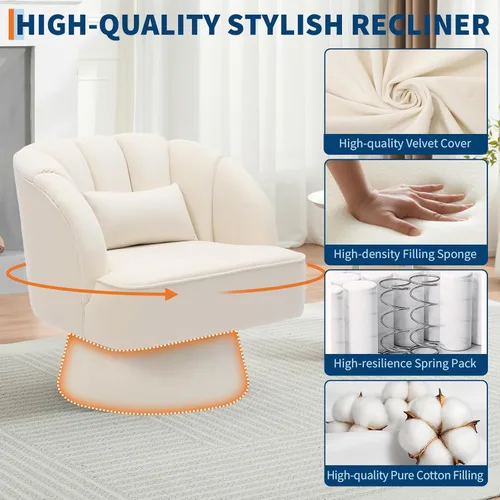 Miniatura 4 de GarveeHome Silla de acento moderna giratoria de barril, sillón tapizado de terciopelo de 360 grados con respaldo a rayas y acolchado suave, cómoda