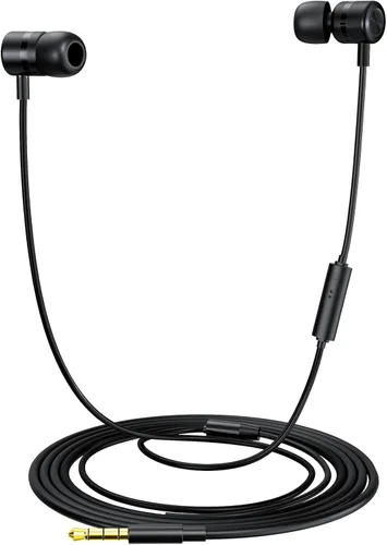 MORMOQUE EP-06 Auriculares con cable intrauriculares, auriculares con micrófono incorporado, auriculares con aislamiento de ruido, conector de Negro