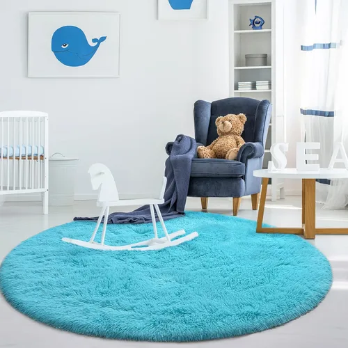Miniatura 6 de Gifeas Alfombra redonda azul para dormitorio de niñas, alfombra circular esponjosa de 4 x 4 pies para decoración de habitación de niños, alfombra