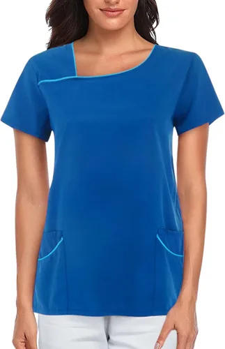 Ropa quirúrgica para mujer, blusa de manga corta para enfermera, uniforme de trabajo, blusa de color sólido, para vacaciones, enfermería, con