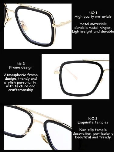 Miniatura 5 de Onrtry Tony Stark - Lentes de bloqueo de luz azul para hombres y mujeres, montura de metal retro, lentes de Iron Man Spider-Man