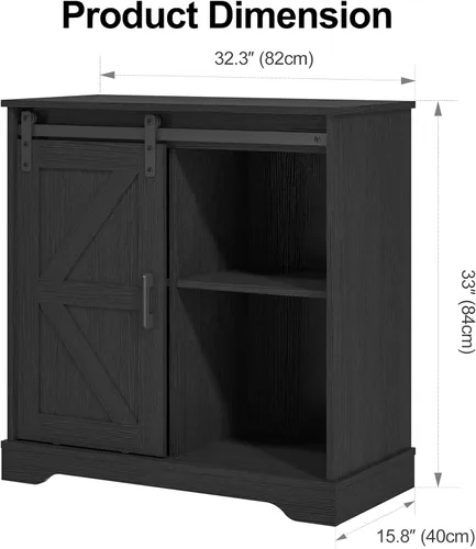 Miniatura 3 de Panana - Gabinete de almacenamiento de aparador con puerta corredera de granero, estilo de casa de campo para barra de café, cocina (Negro)