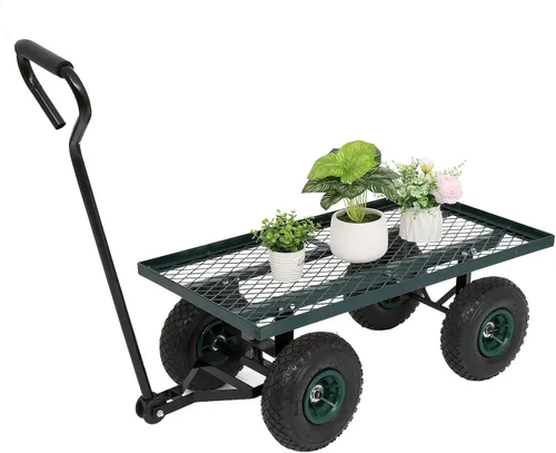 Miniatura 8 de Outvita Carro de carga todo terreno para exteriores con neumáticos de aire de 10 pulgadas, estructura de acero, carro de soporte lateral de madera