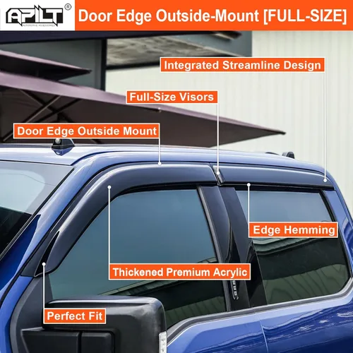Miniatura 2 de Defensas de Lluvia Montadas en el Exterior Viseras para Ventanas para Ford F-150 SuperCrew 2015-2026 & Raptor/F-250/F-350/F-450/F-550 Super Duty