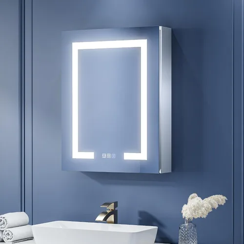 Miniatura 12 de ExBrite Botiquín de baño con iluminación LED con espejo, 24 x 30 pulgadas, empotrado o montaje en superficie, antivaho, atenuación continua, ajuste