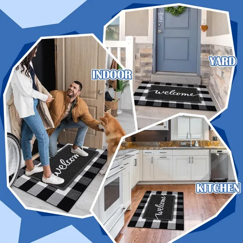 Miniatura 6 de Geelin 2 tapetes de 30 x 18 pulgadas, 43 x 27.5 pulgadas, color blanco y negro, para puerta delantera, entrada exterior, puerta de bienvenida