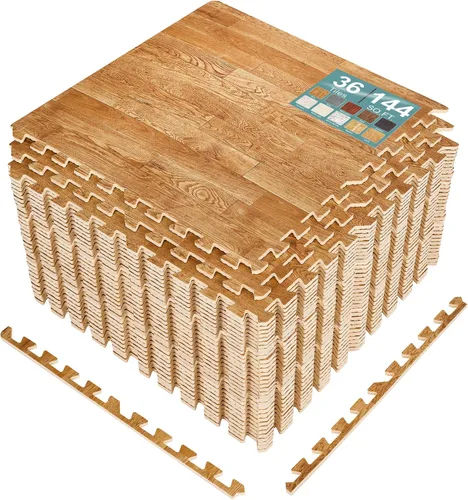 Miniatura 27 de Sorbus Losetas de suelo de madera veteada, esteras de espuma EVA entrelazadas, losetas de 3/8" de grosor para suelos de madera, esteras de ejercicio