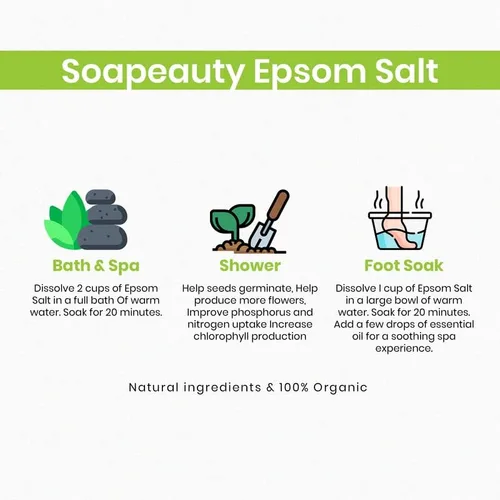 Miniatura 6 de Soapeauty Sal de Epsom – Sulfato de magnesio 100% puro grado USP, Kosher, sin OMG, sin perfume, sal de Epsom para baño y remojo de pies Fabricado