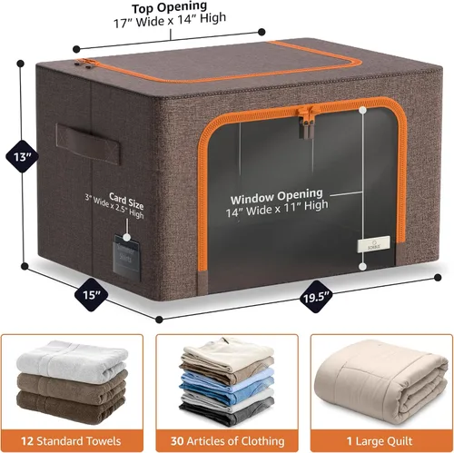 Miniatura 2 de Sorbus Contenedores de almacenamiento con marco de metal, bolsas organizadoras de ropa apilables y plegables, contenedores de almacenamiento de tela