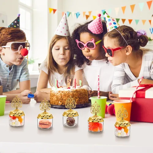 Miniatura 5 de Paquete de 24 cajas de regalo transparentes rellenables con tapas de cúpula dorada, caja de dulces de plástico en forma de cúpula de boda