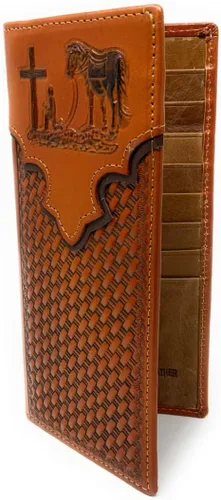 Miniatura 2 de Western - Cartera de piel auténtica para hombre, diseño de canasta