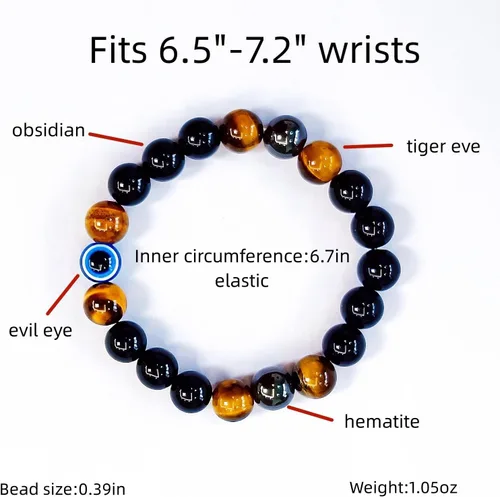 Miniatura 54 de Pulseras de triple protección con piedra de ojo de tigre de obsidiana negra con hematita para hombres y mujeres, pulsera de piedra curativa