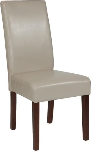 Flash Furniture Greenwich Series - Silla de comedor Parsons de mediados de siglo con parte trasera tapizada de LeatherSoft beige