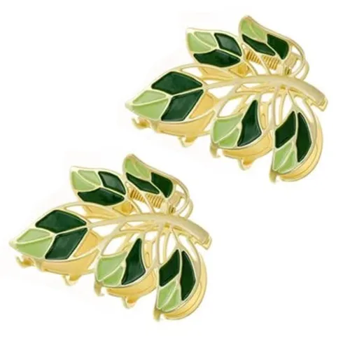2 pinzas para el cabello de metal verde con hojas de flores, pinzas de pelo grandes, antideslizantes, no se rompen, pinzas de sujeción fuerte,