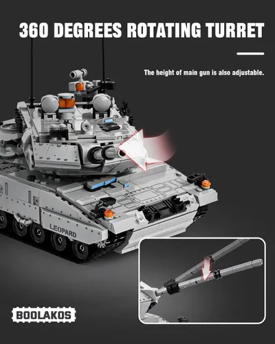 Miniatura 3 de Leopard II - Bloque de construcción de tanque de batalla principal, juego de juguetes de construcción de tanques militares para exhibir