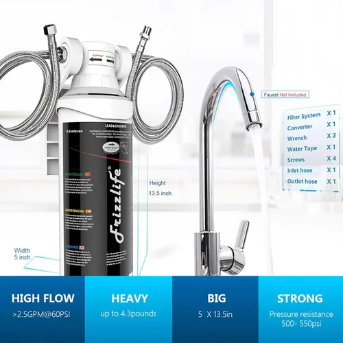 Miniatura 5 de Frizzlife Sistema de filtro de agua para debajo del fregadero, certificado NSF/ANSI 53 y 42 de alta capacidad de conexión directa bajo el mostrador