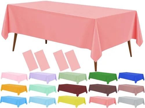 Miniatura 11 de Mantel de plástico crema, paquete de 2 manteles desechables color blanco hueso, mantel de 54 x 108 pulgadas para mesa rectangular, manteles