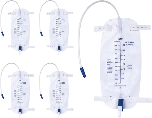 Miniatura 10 de Bolsas de pierna para catéter de 1000ml, bolsa de drenaje urinario para hombres y mujeres con válvula anti reflujo, tubos de 18 pulgadas y correas