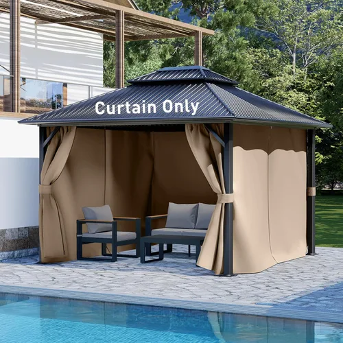 Miniatura 17 de Aoodor Cortinas de Gazebo para Exteriores de 10 x 10 pies, 4 Paneles Impermeables de Pared Lateral de Privacidad de Repuesto con Cremallera
