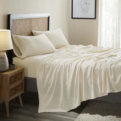 Miniatura 18 de Superior Juego de sábanas de mezcla de lino y algodón, sábanas para decoración del hogar, ropa de cama sólida moderna que incluye 1 sábana bajera