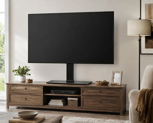 Miniatura 8 de FITUEYES Soporte universal para TV con soporte giratorio para pantallas planas de 50 a 85 pulgadas, base de vidrio templado ajustable en altura que