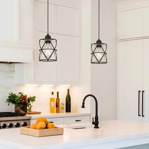 Miniatura 3 de DSMJFU - Paquete de 2 luces colgantes negras, iluminación colgante ajustable de vidrio transparente moderno para cocina, isla, dormitorio, baño