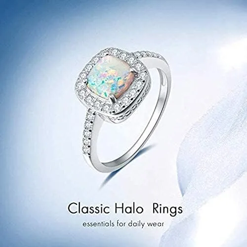 Miniatura 6 de Carleen Anillo de ópalo creado de plata de ley 925 con piedra natal de octubre, circonita cúbica, anillo de compromiso, joyería fina, regalo