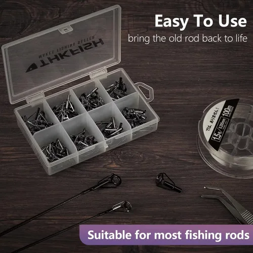 Miniatura 4 de THKFISH Kit de reparación de punta de caña, reemplazo de reparación de guía de anillo de cerámica de acero inoxidable para pesca, 6 tamaños, 30