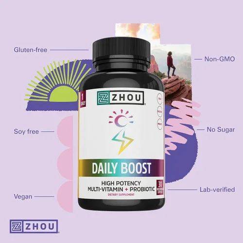 Miniatura 4 de Zhou Daily Boost - Multivitamínico probiótico para mujeres y hombres, apoyo inmunológico, antioxidante y suplemento de salud ocular con vitamina A