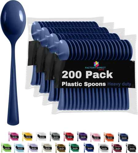 Miniatura 16 de Party Solids - Cubertería de plástico resistente, 200 piezas, cucharas desechables de plástico amarillas, cubiertos, cubiertos Amarillo