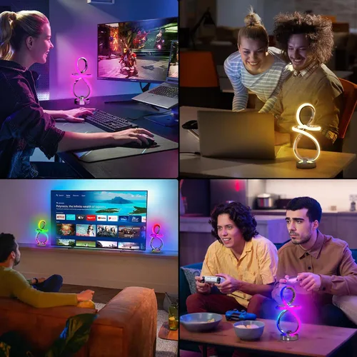 Miniatura 6 de Lámparas de mesa modernas, lámpara LED espiral regulable de 3 niveles con función de memoria, lámpara de noche táctil y control remoto con 16 modos