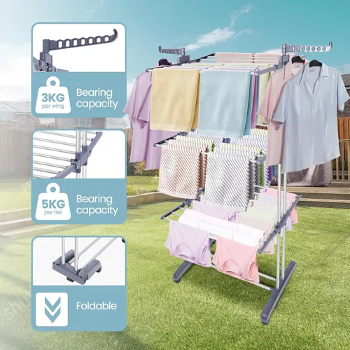Miniatura 7 de Estante de secado de ropa resistente, estante de secado de ropa plegable de 4 niveles de 70 pulgadas de alto, estante de secado independiente