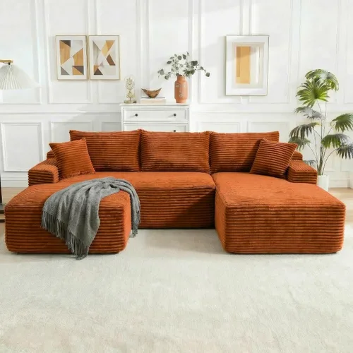 Miniatura 38 de Sofá modular Cloud de 108 pulgadas, moderno sofá deshuesado con otomana móvil, sofá modular de asiento profundo, sofás esquineros de pana para sala