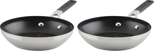 Miniatura 13 de KitchenAid Juego de sartenes antiadherentes de acero inoxidable, 9.5 pulgadas y 12 pulgadas, acero inoxidable cepillado