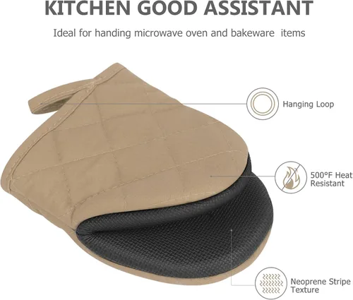 Miniatura 4 de 1 par de guantes cortos para horno, guantes de silicona para horno de cocina, resistentes al calor, 500 ℉, mini guantes para horno con superficies
