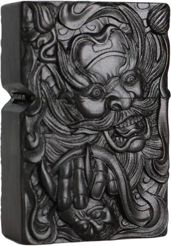 Miniatura 21 de Carcasa exterior tallada en madera negra de ébano natural para kit de inserción Zippo (Kwan Yin Goddess Dragon Phoenix)