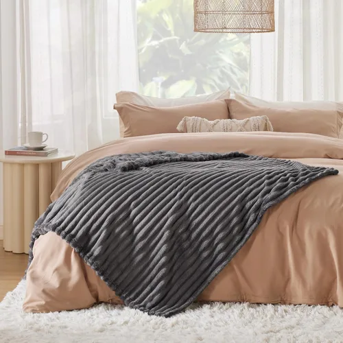 Miniatura 4 de Bedsure Tamaño de la manta de forro polar (gris oscuro y beige)