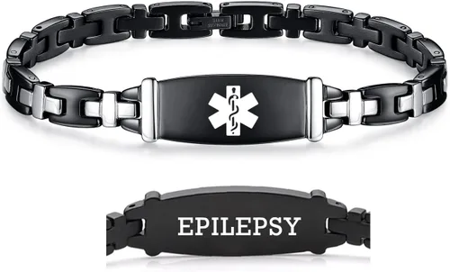 Miniatura 29 de LinnaLove Lady Medical Alert - Pulseras médicas de acero inoxidable para mujer, 7.5 pulgadas