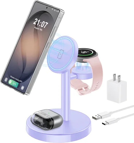 Miniatura 12 de Cargador inalámbrico magnético para Samsung, estación de carga súper rápida 3 en 1 compatible con MagSafe, soporte de cargador de teléfono para Negro