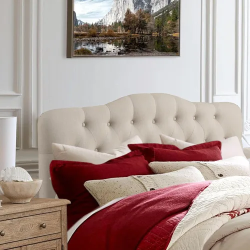Miniatura 9 de Rosevera Givanna - Cabecero de altura ajustable con tapicería de lino y capitoné de botones para dormitorio, King, color beige clásico