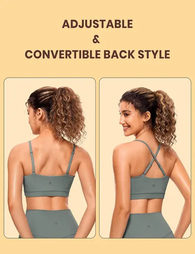Miniatura 6 de CRZ YOGA Butterluxe - Brasier deportivo ajustable con tirantes delgados para mujer, con relleno, sin varillas, cuello cuadrado, para entrenamiento