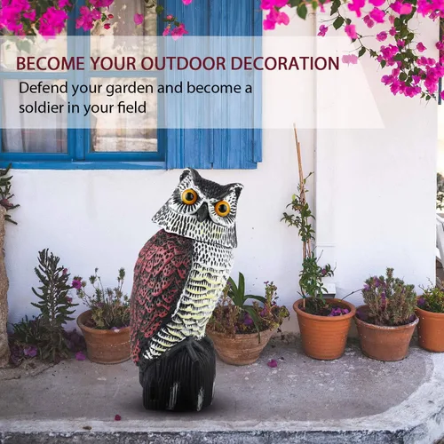 Miniatura 2 de Señuelos de estatua de búho de plástico para control de aves, espantapájaros de búho con cabeza giratoria para jardín, patio y uso al aire libre