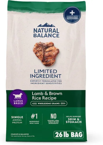 Natural Balance Alimento Seco para Perros Adultos de Raza Grande con Ingredientes Limitados con Granos Saludables, Receta de Cordero y Arroz