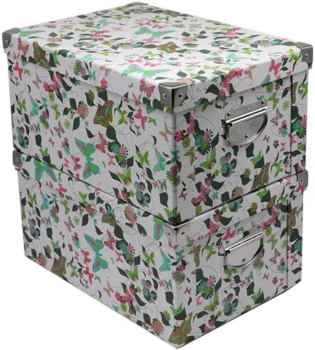 Miniatura 13 de GUOZI Caja de almacenamiento plegable, caja de memoria decorativa con tapa y esquinas reforzadas de metal, caja de regalo organizadora para 2