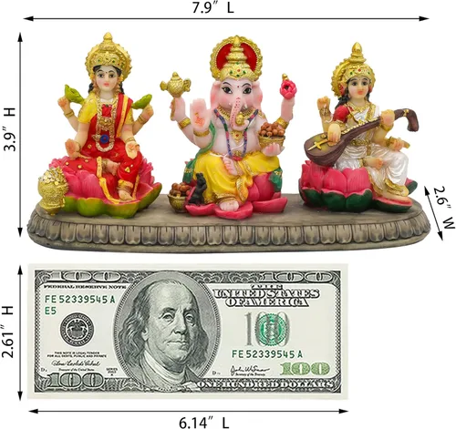 Miniatura 5 de India Laxmi Ganesh Saraswati Estatua – 3.9 pulgadas de alto Dios indio Lakshmi Ganesha Saraswati Estatuilla de ídolo hindú Diwali Regalos Diwali