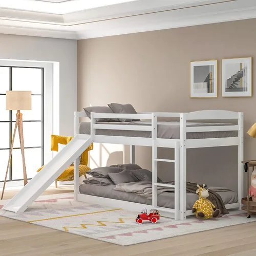 Miniatura 11 de Harper & Bright Designs Litera de tamaño individual sobre individual con tobogán convertible y escalera, litera baja con tobogán, marco de litera