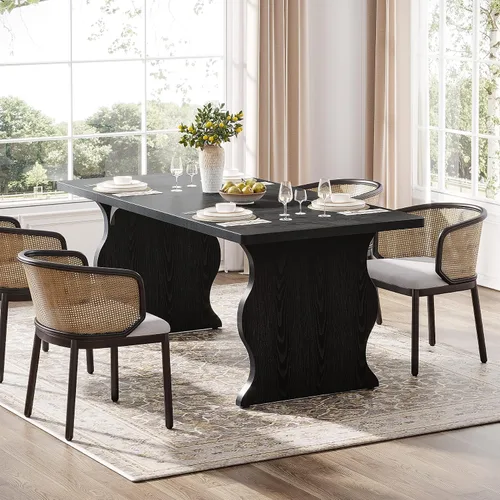 Miniatura 4 de Tribesigns Mesa de comedor negra para mesa de cocina moderna rectangular de 4 a 6 pulgadas, muebles de cocina y comedor grandes de granja