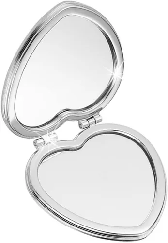 Miniatura 9 de Bonito espejo compacto en forma de corazón para bolso, espejo de viaje negro con purpurina, espejo de bolsillo pequeño de cuero, espejo