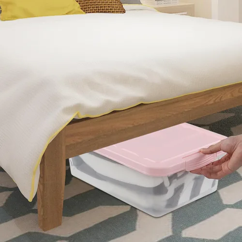 Miniatura 5 de Caja de almacenamiento de plástico con pestillo de 14 cuartos, contenedor de almacenamiento de plástico debajo de la cama con tapas rosas, 2 paquetes
