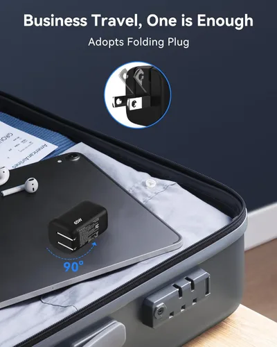 Miniatura 7 de TECKNET Cargador rápido USB C de 65 W PD 3.0 GaN cargador de pared, adaptador de viaje plegable de 3 puertos para iPhone 17 Pro Max/17 Pro/17